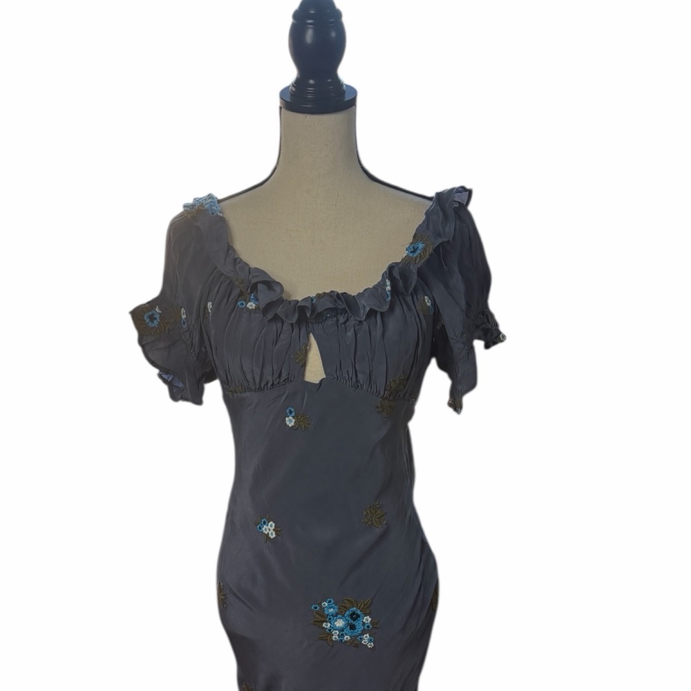 New Free People Bali Santa Cruz Ruffle Blue Floral Embroidered Maxi Dress M - Picture 6 of 16